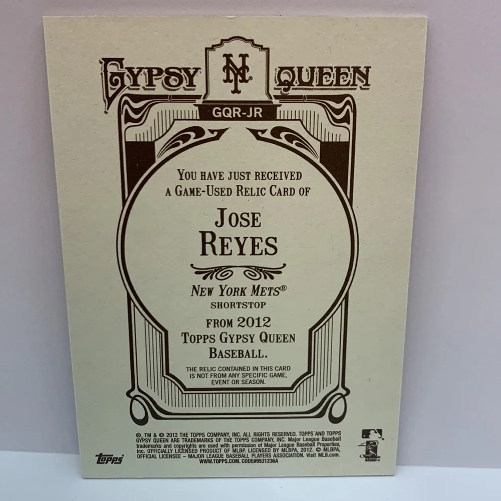 2012 Topps Gypsy Queen Jose Reyes Mets Jersey Relic #GQR-JR (MISC9)